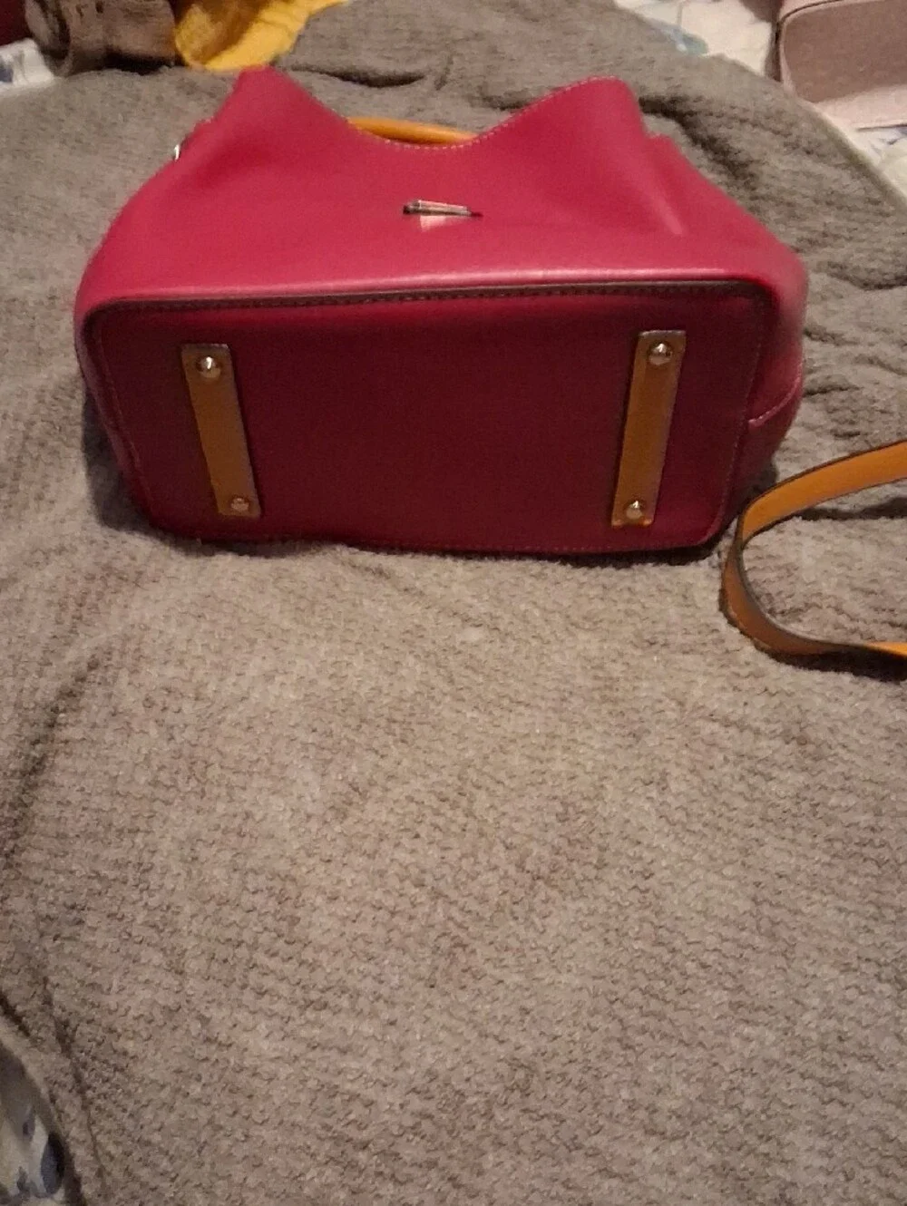 Structured Fushia Shoulder Bag with Gold Accent